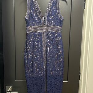 Bardot HALTER Double V-neck LACE DRESS IN NAVY